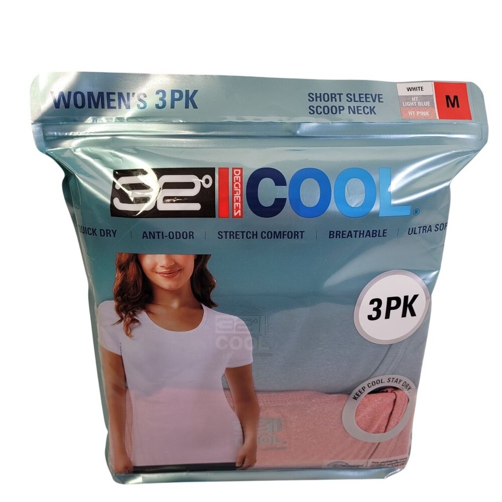 32 Degrees Cool Women Short Sleeve Scoop Neck Tee Multicolor Size Medium 3-Pack